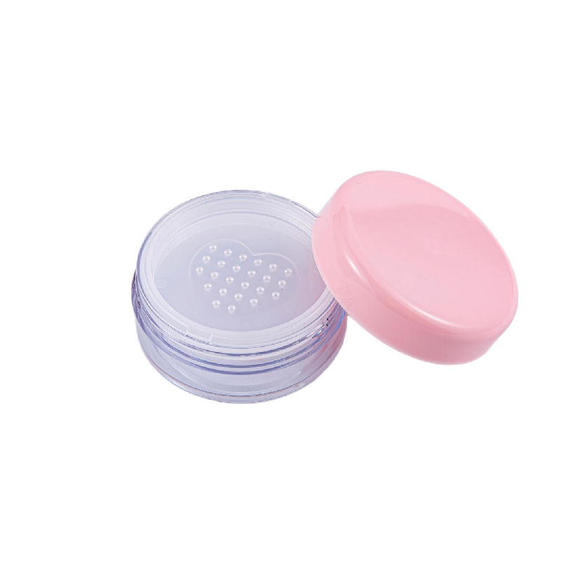 2509 Polvos compactos sueltos de doble capa con borla incorporada, color rosa femenino, con tapa giratoria