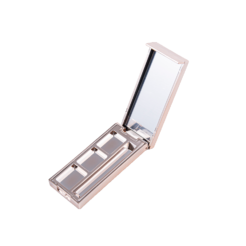 2503-3 Caja de polvos para cejas de alta gama con tres cuadrículas, espejo y pincel galvanizado