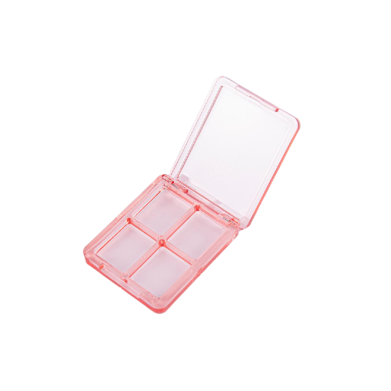 2505-4 Caja de sombras de ojos transparente de cuatro compartimentos con tapa abatible que se puede personalizar