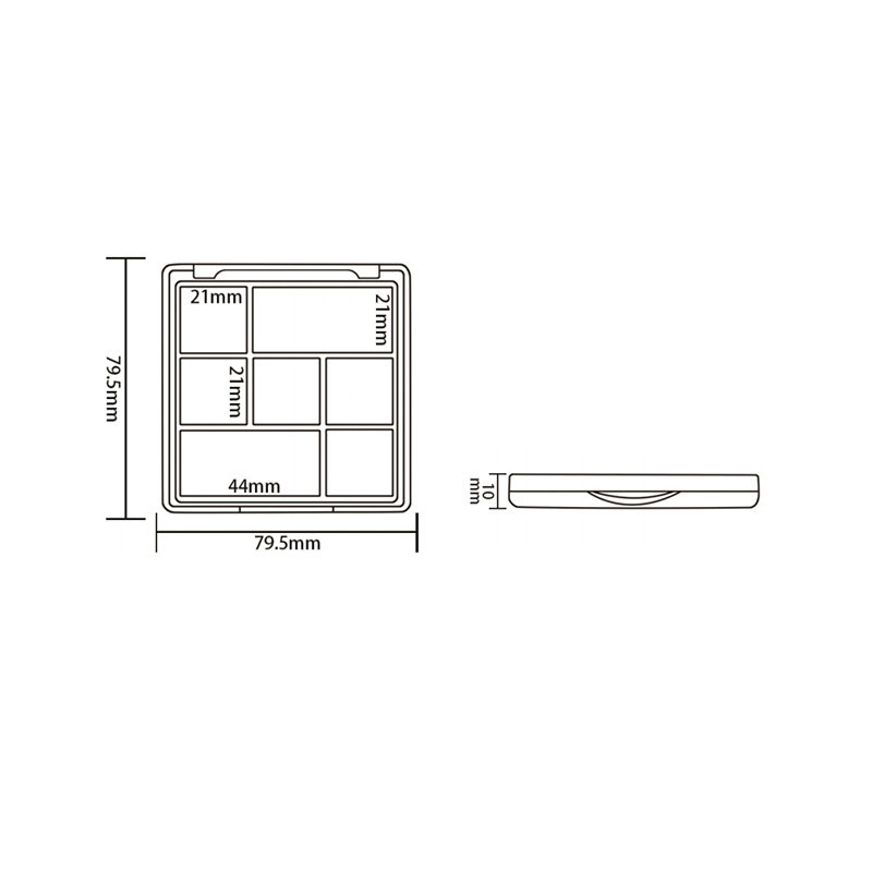 405-8+4 Estuche para sombra de ojos Black Square 8+4 Grids