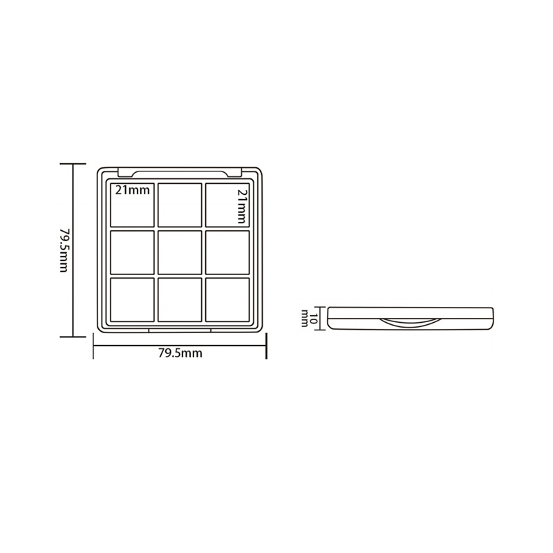 405-8+4 Estuche para sombra de ojos Black Square 8+4 Grids