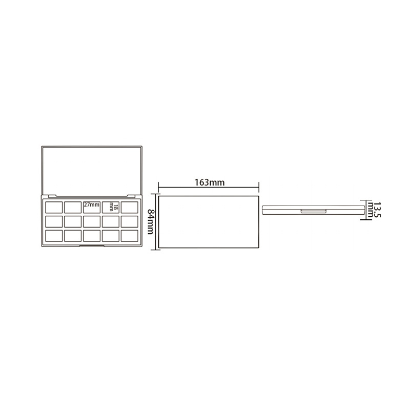 405-8+4 Estuche para sombra de ojos Black Square 8+4 Grids