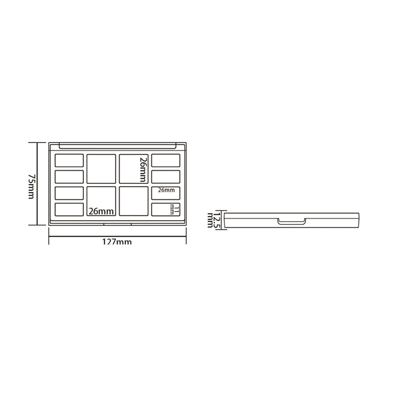 405-8+4 Estuche para sombra de ojos Black Square 8+4 Grids